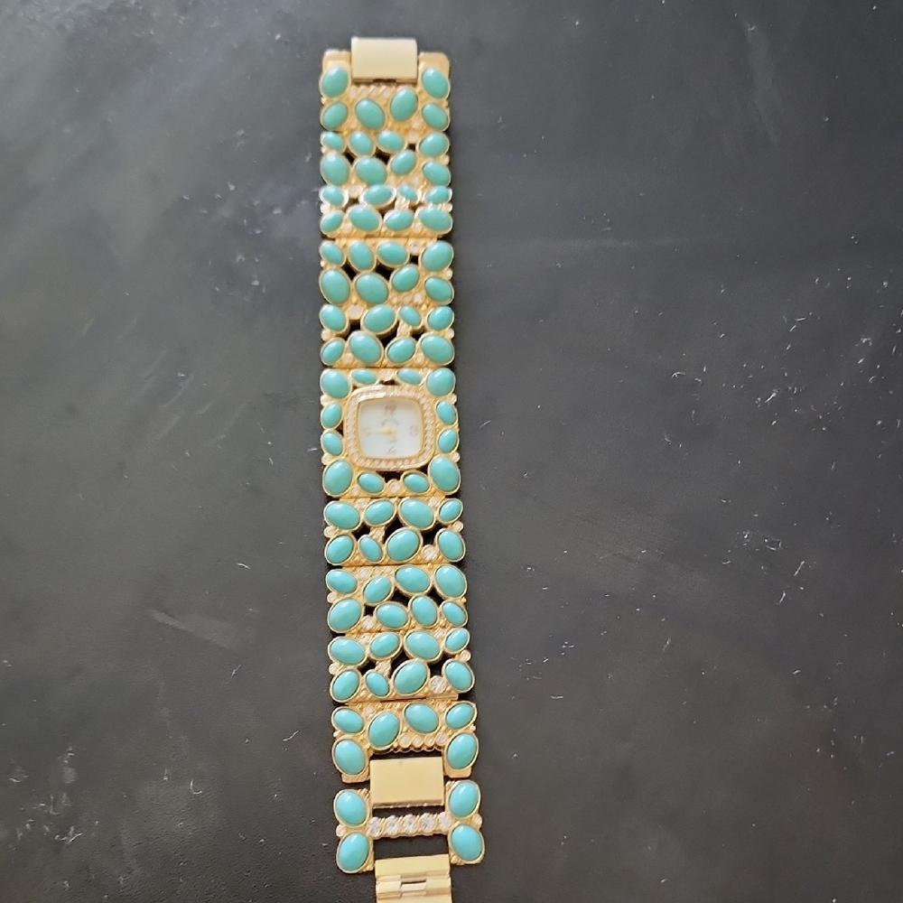 Turquoise Stone Gold-Tone Bracelet Watch